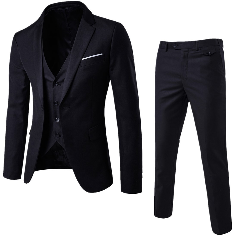 Anzug Herbst und Winter, schmal geschnittenes dreiteiliges Set, Hochzeitsanzug für den Bräutigam, professionelles Herrenkleid, formell_voghion.com