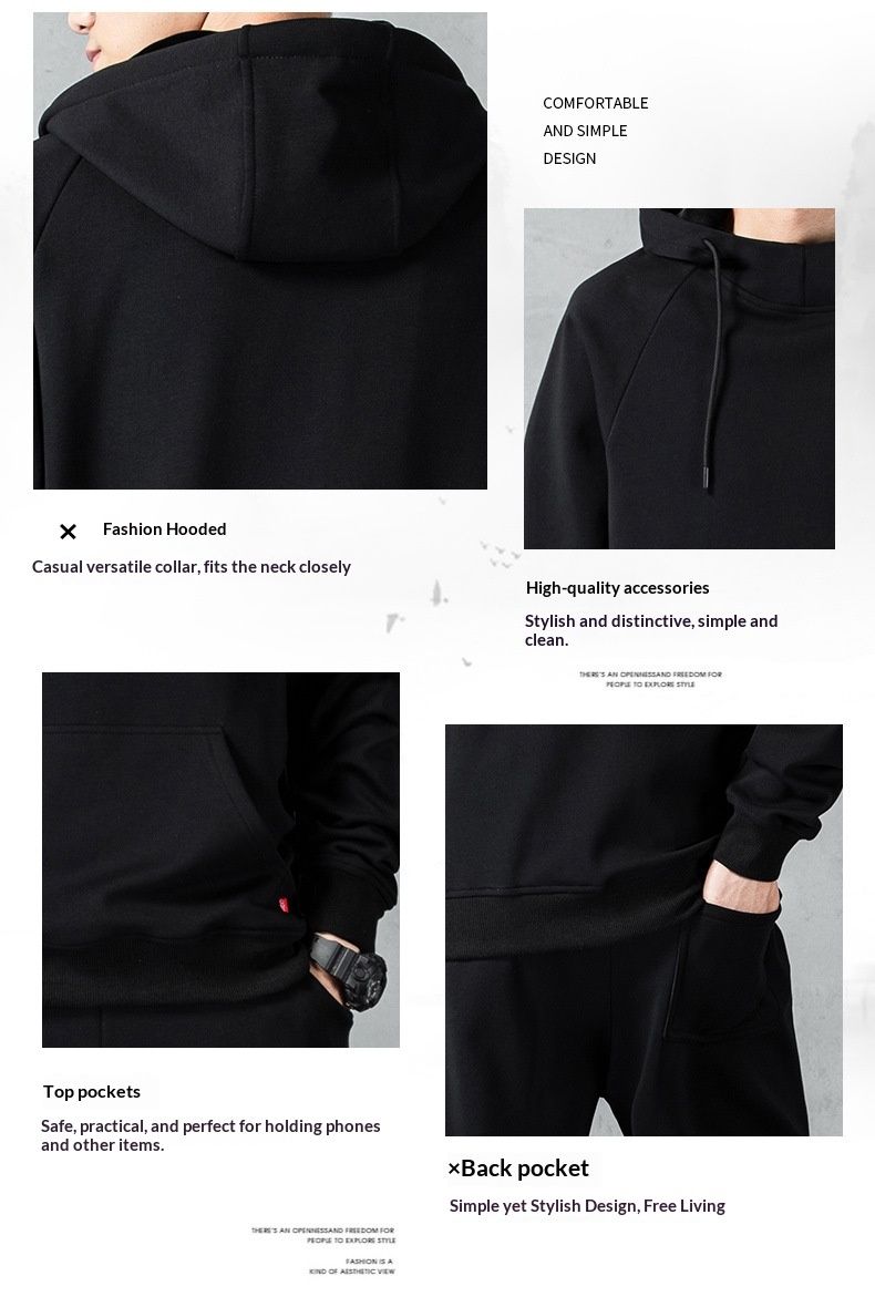 Casual Sports Suit For Men Spring Brand Solid Color Hoodie Sleeve Sweatshirt Long Pants Men's Jacket Trendy_voghion.com