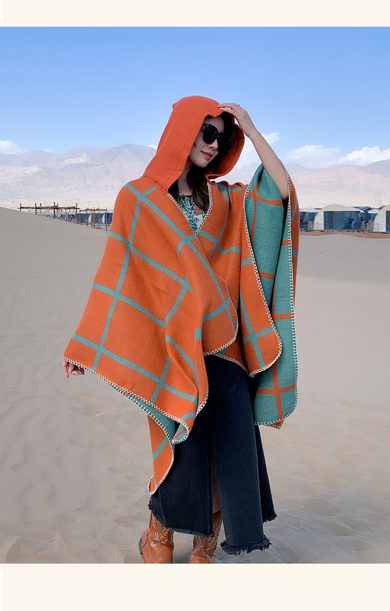 Bohemian Hooded Cape Poncho – Warm & Stylish Outerwear For Travel, Photography, And Daily Wear In Winter, Spring & Autumn_voghion.com