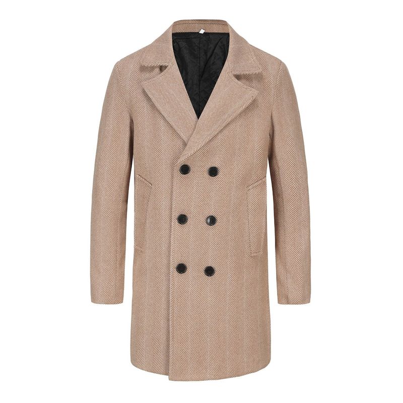 2024 Autumn Winter New Mid-Length Plaid Double-Breasted Coat European Size Cross-Border Woolen Men's_voghion.com