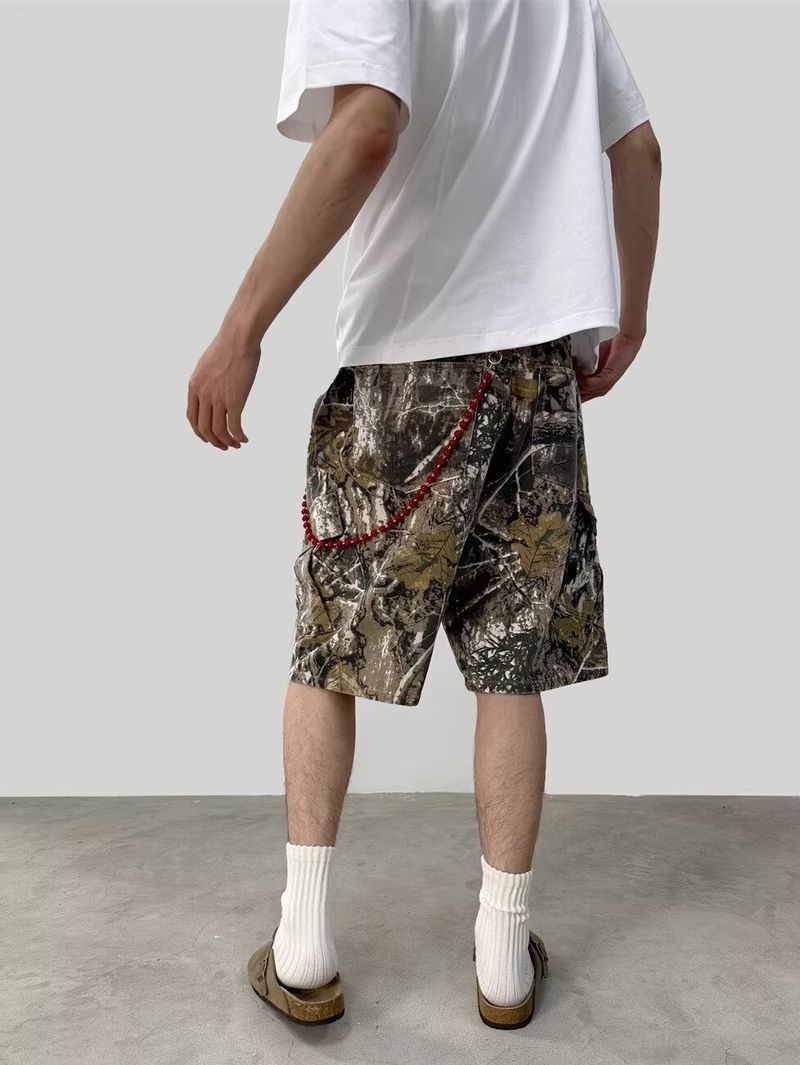 Ropa para hombre, estilo retro, estilo harajuku, con estampado de camuflaje, holgado, informal, para el trabajo y pantalones cortos._voghion.com