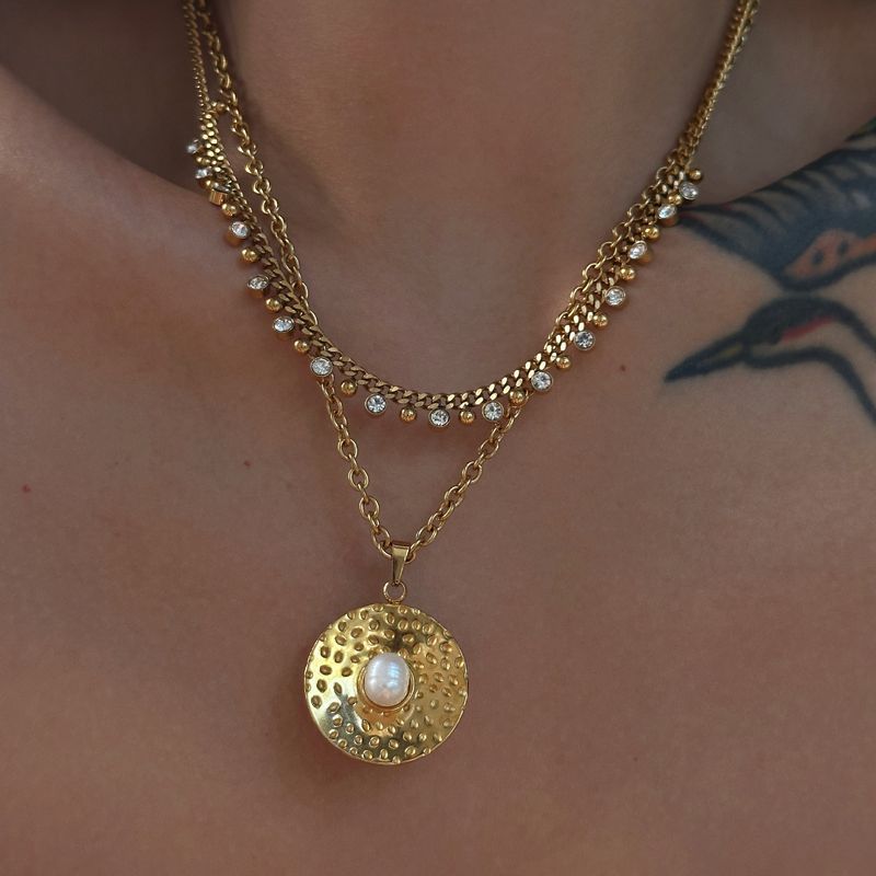Damenschmuck Edelstahl Retro vergoldet Quaste Zirkon kubanische Kette Schleifkette Halskette_voghion.com