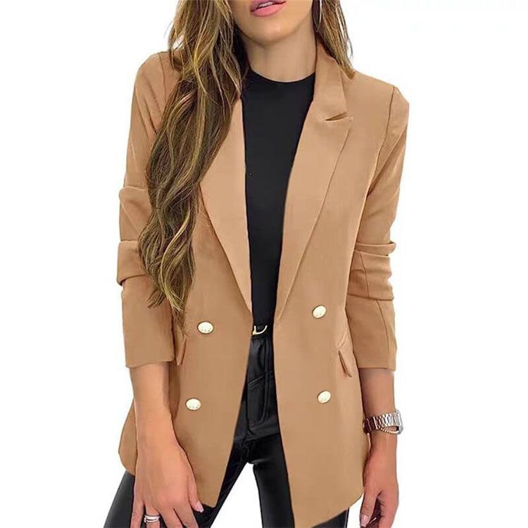 Damenbekleidung neue kleine Anzugjacke Damen einfarbig lässig langärmelige Reversknopf Herbstjacke_voghion.com