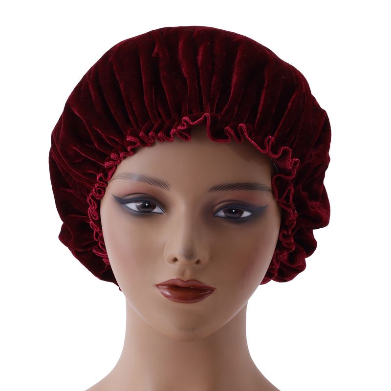 Cuffia da notte coreana in velluto - Protezione per capelli con pizzo e fascia elastica per la cura della bellezza durante la notte_voghion.com