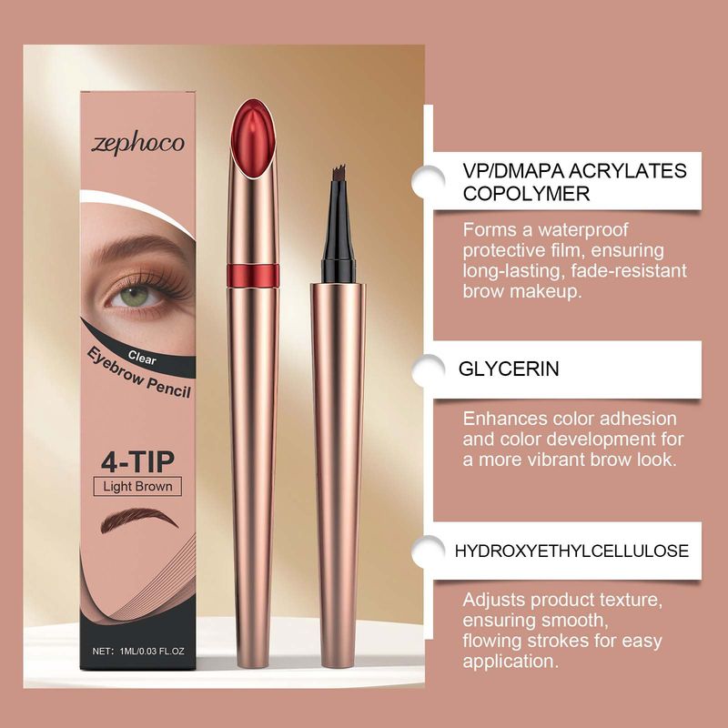 Zephoco Light Brown Four-Prong Eyebrow Pencil Natural Makeup Brow Shaping Distinct Filling Smudge-Resistant_voghion.com