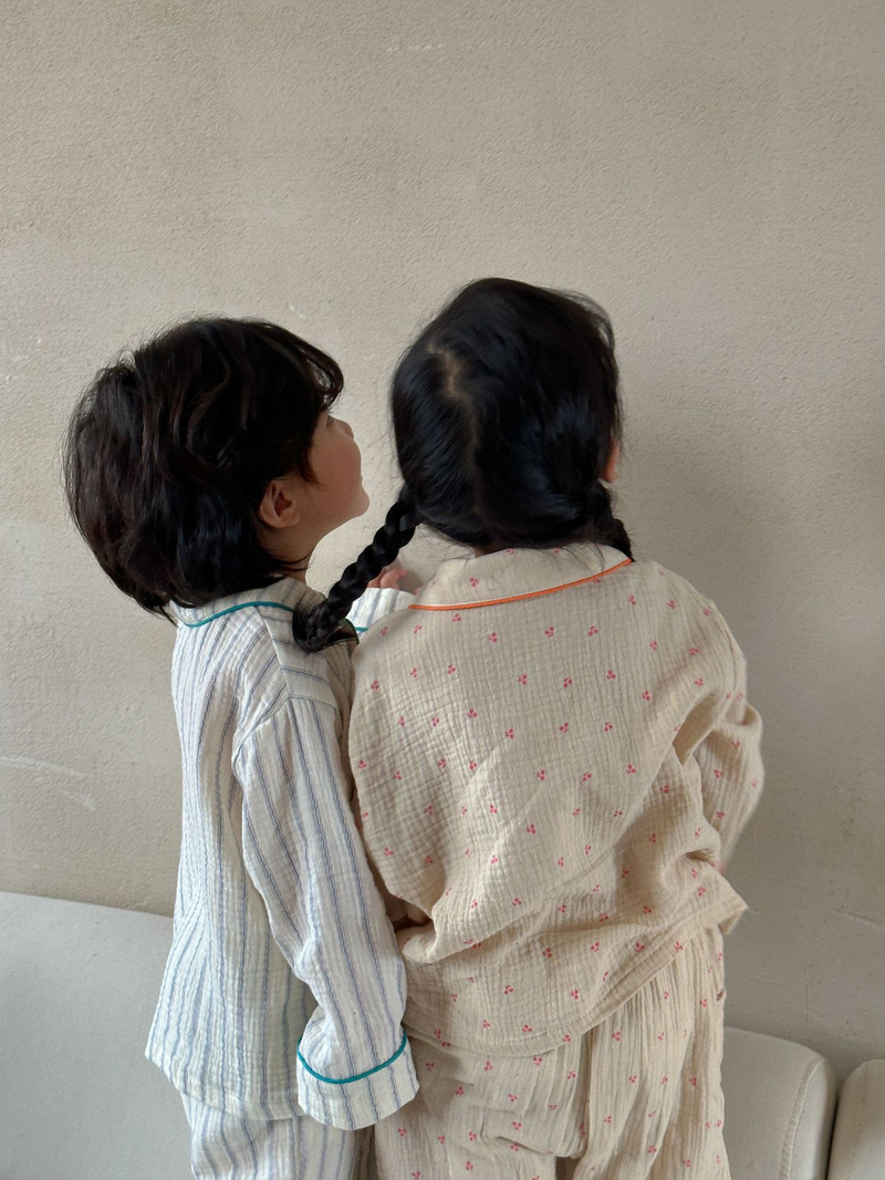Pijamas para niños, conjunto de manga larga de gasa de algodón para primavera y otoño para niñas y niños, ropa para el hogar_voghion.com