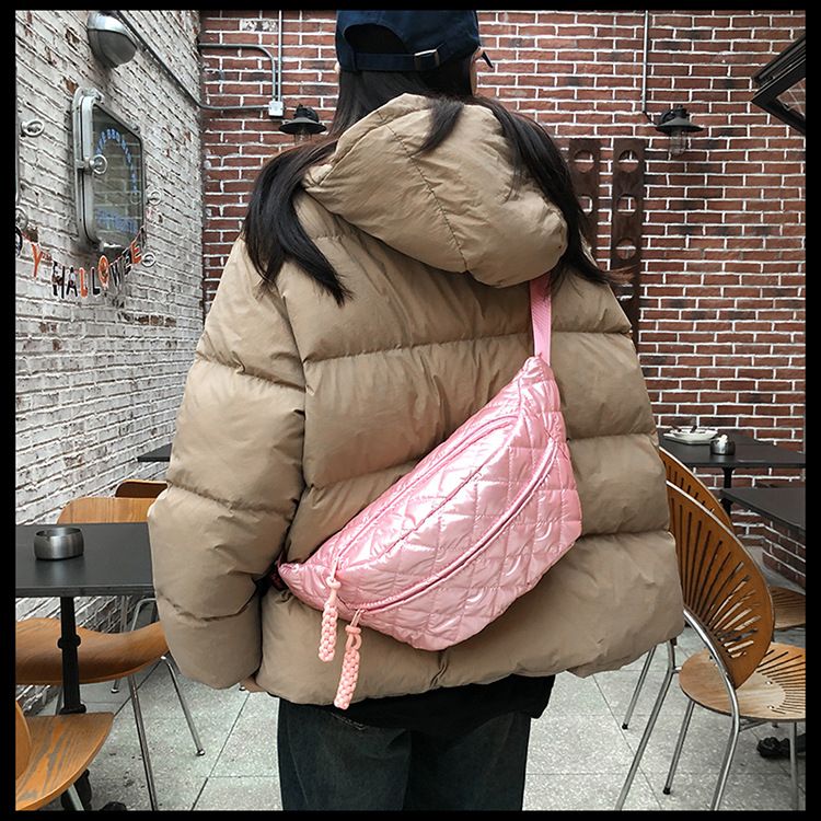 Winter New Women's Waist Bag Large Capacity Cotton Coat Crossbody Bag Fashion Waist Bag Diamond Embroidery Couple Chest Bag_voghion.com