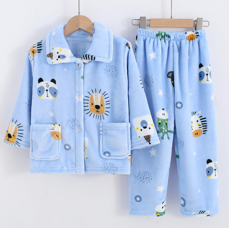 Pijamas de terciopelo Coral para niños, conjunto de ropa de casa de franela gruesa y cálida para otoño e invierno, pijamas grandes para niños_voghion.com