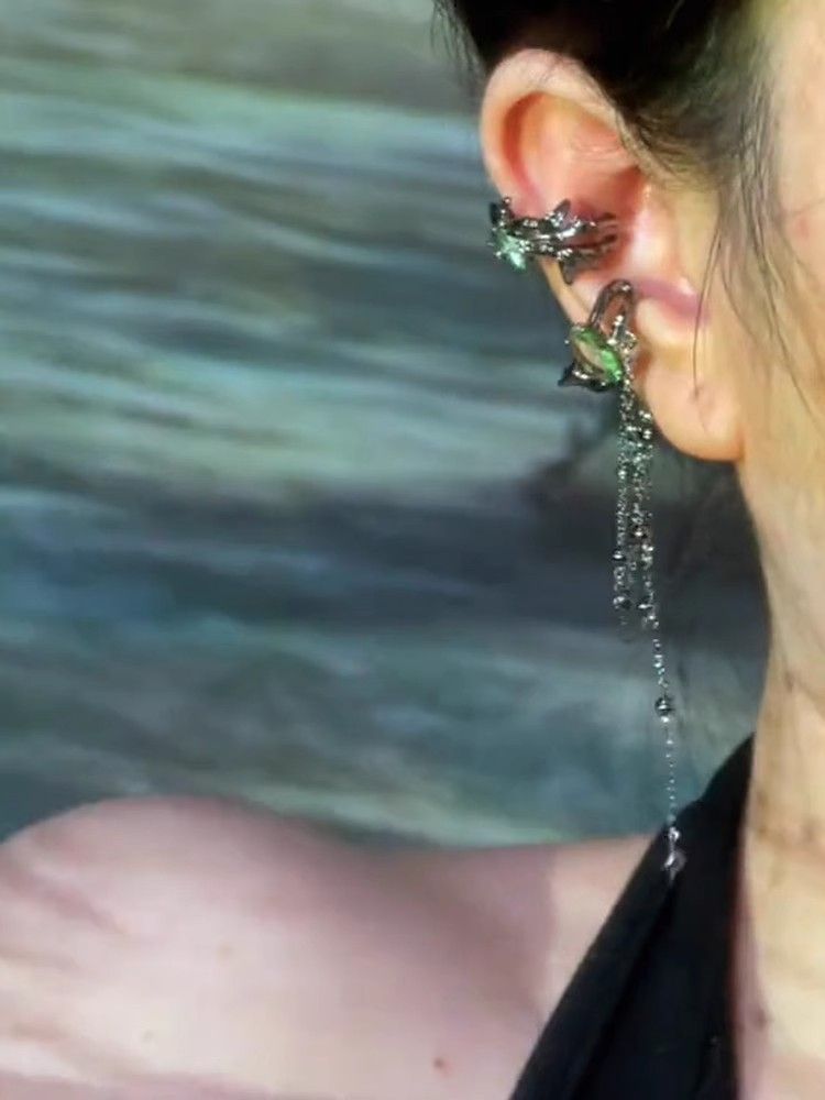 Orecchini asimmetrici in bambù senza piercing, nuovi orecchini a gancio con nappa, stile cinese, con design irregolare a nicchia, per donne._voghion.com