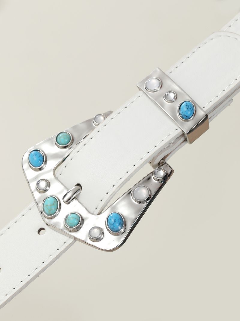 Neuer europäischer und amerikanischer Gürtel für Damen, cooler, vielseitiger Jeansgürtel im Instagram-Stil mit eingelegten blauen Edelsteinen im Vintage-Stil_voghion.com