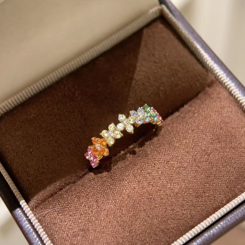Monet Garden Dopamine Diamond Flower Colored Treasure Zircon Fashion Style Versatile High End Design Sense Ring_voghion.com