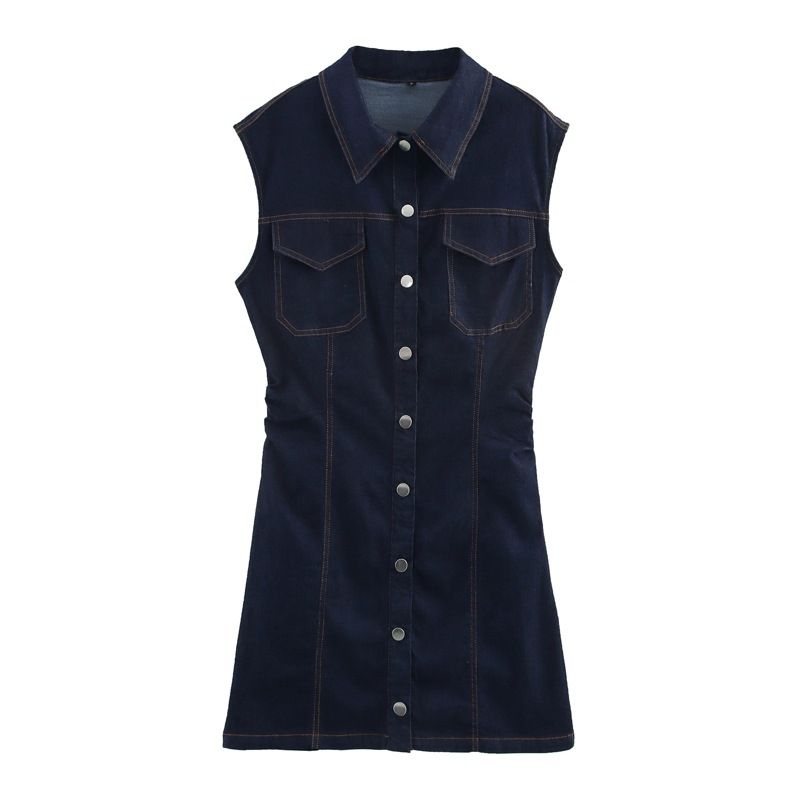 KAOPU ZA Women's 2025 New Style Fashion Sleeveless Denim Mini Ruched Dress 2638576_voghion.com