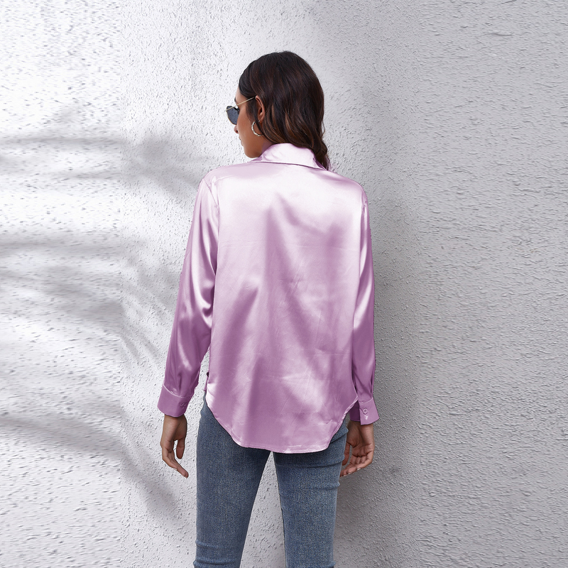 Women's clothing color D shirt satin silk imitation long sleeve shirt_voghion.com