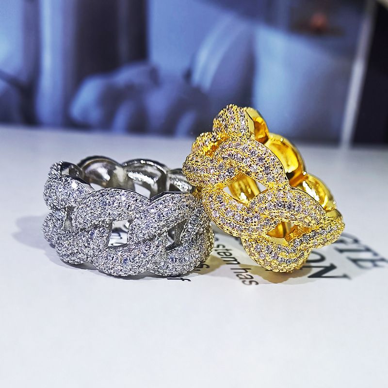 NYUK Anello a catena cubana con zircone, stile hip-hop lucido, unisex, per coppia di ballerini di strada_voghion.com