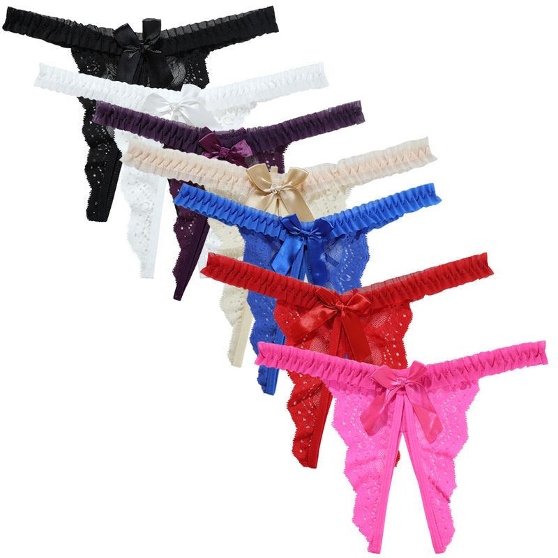 Sexy Plus Size Thong Women's Underwear With Open Cut Tempting Lingerie Lace Transparent T Pants 8025_voghion.com