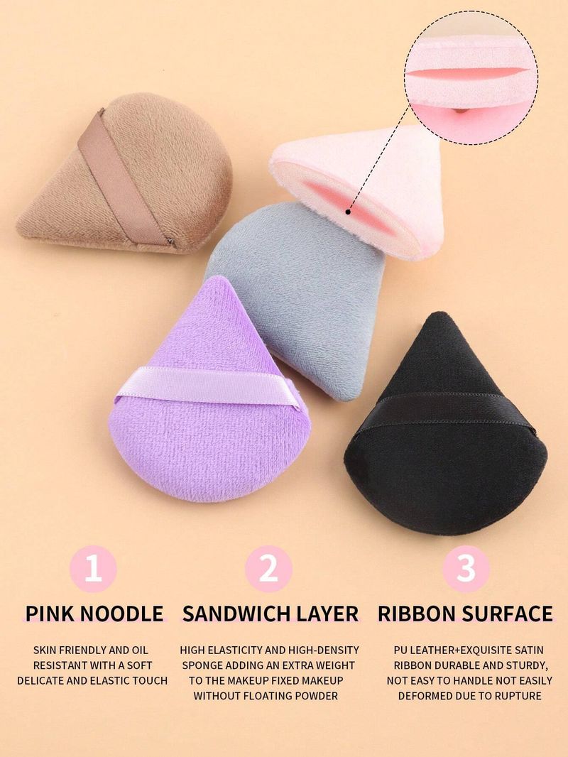 Set di 10 dischetti di cotone con piumino da cipria multicolore, set di piumini da cipria multicolore a forma di cuore triangolare, cotone cosmetico_voghion.com