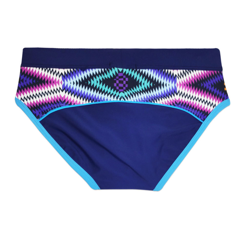 UXH Men's Ethnic Style Colorful Patchwork Printed Triangle Swim Trunks Sexy Close-fitting Elastic Beach Briefs_voghion.com