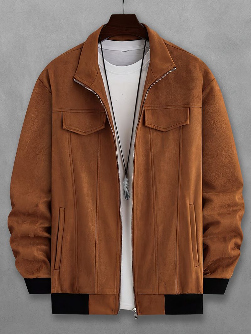 Men's Clothing Men's Classic Stand Collar Jacket - Premium Polyester Casual Coat (3 Colors, XXL) Fashion Trends_voghion.com