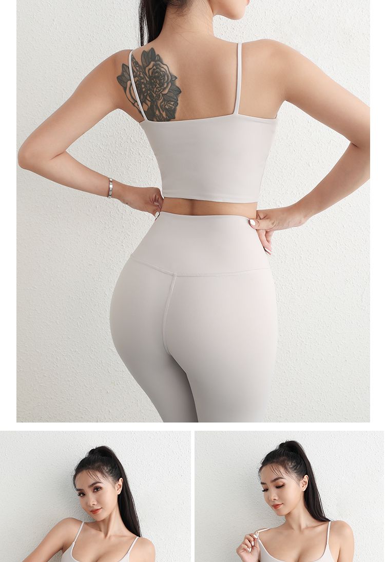 Γυναικείο κοστούμι γιόγκα με ρυθμιζόμενο λουράκι, αθλητικό σουτιέν με λάστιχο U, κολάν για γλουτούς και άρση γλουτών_voghion.com