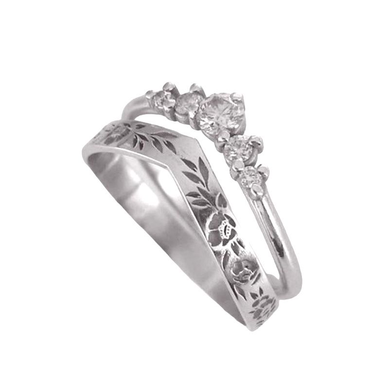 Neuer Schmuck, schlicht, vielseitig, V-förmig, Blume J, Verlobungs- und Ehering-Set für Damen_voghion.com