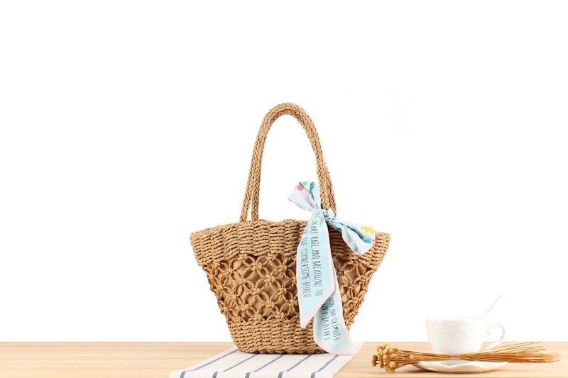 Mini-Handtasche aus Papierseil mit Schal – Bohemian Open Weave Strandtasche für Urlaub & Fotoshooting_voghion.com