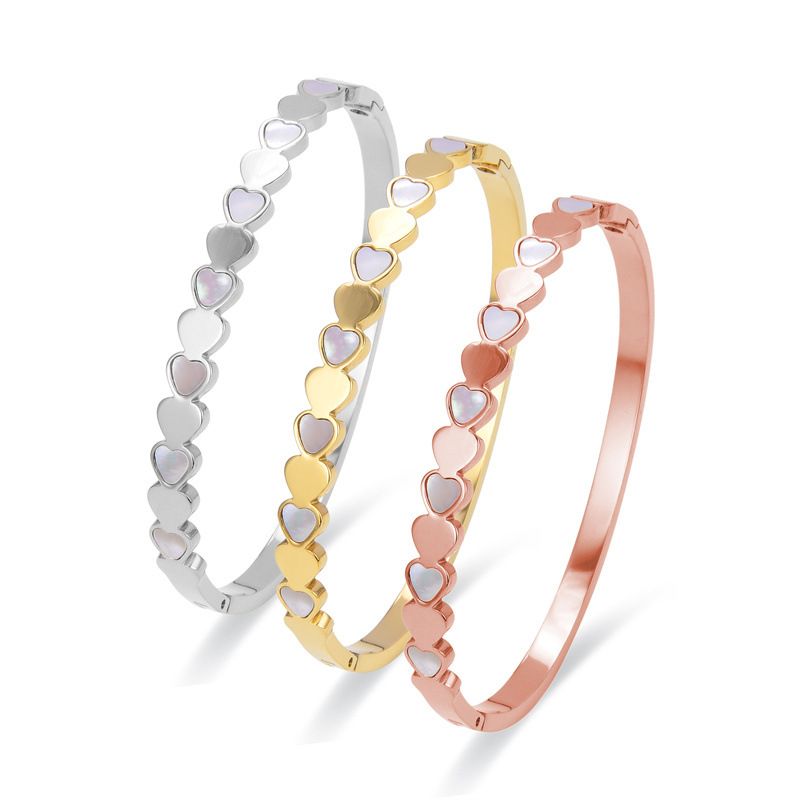 Braccialetto in acciaio al titanio alla moda in oro rosa da donna, con personalità, con conchiglia bianca, in acciaio inossidabile_voghion.com