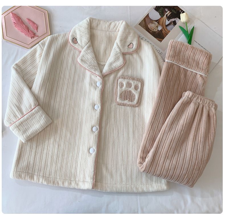 Pigiama da donna in flanella calda e spessa, primavera, autunno e inverno, set da due pezzi_voghion.com