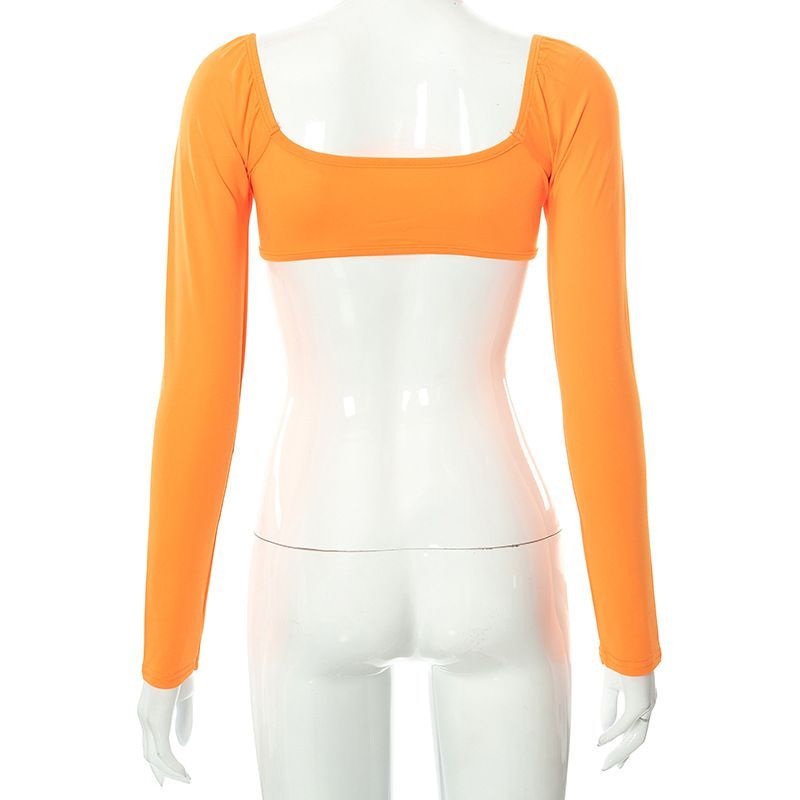 Abbigliamento da donna autunno 2025 nuovo colore solido sexy aderente moda casual top corto a maniche lunghe_voghion.com