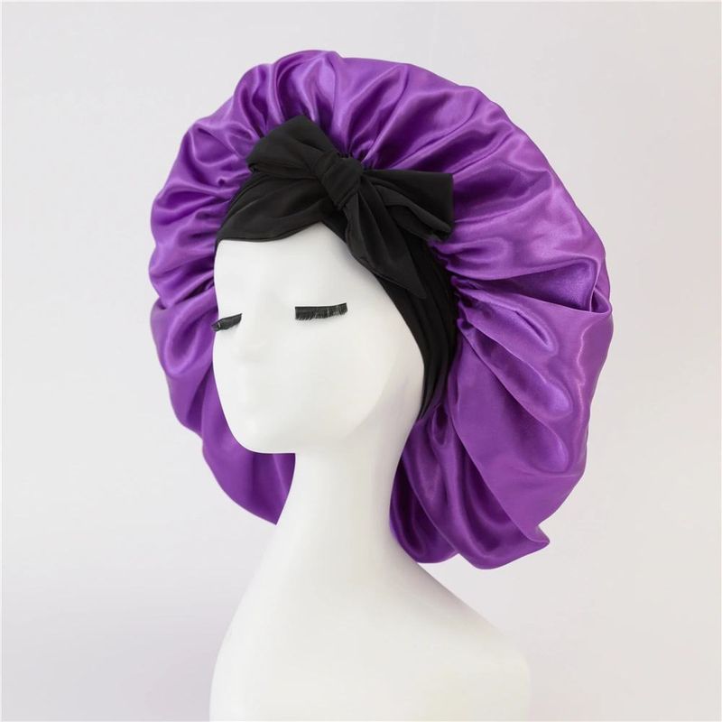 Cappello da notte con sciarpa di bellezza, fiocco di nastro, colore: raso, tesa larga_voghion.com