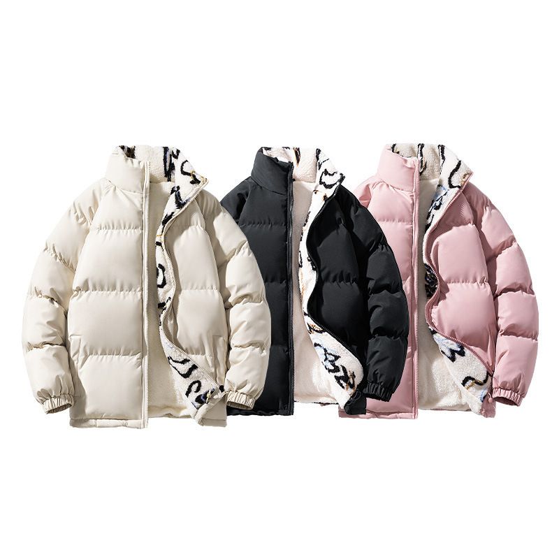 Winter Fleece-Lined Jacket For Men, Stand Collar, Plus Size, New Lamb Wool Thickened Warm Cotton Coat_voghion.com