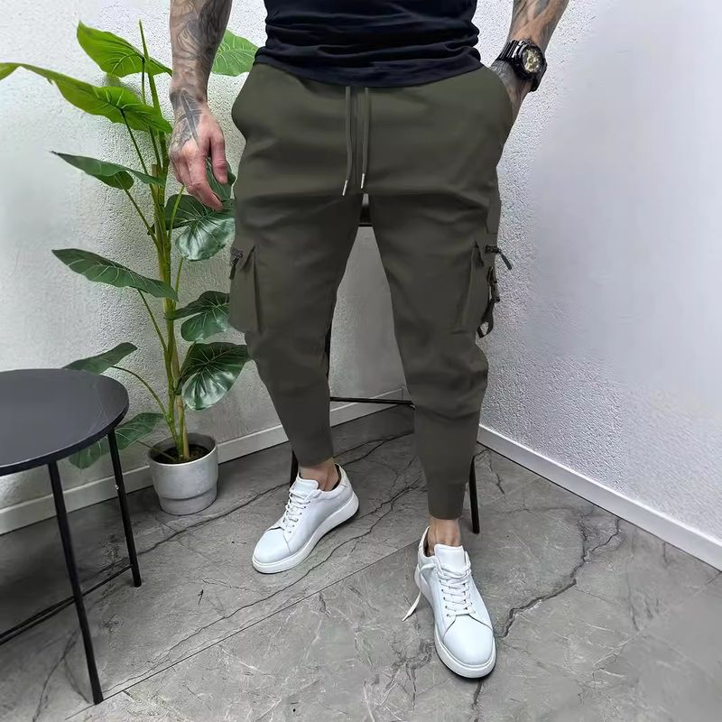 Pantalon de travail décontracté multi-poches pour hommes, coupe slim, petite jambe, pantalon tendance pour l'extérieur_voghion.com