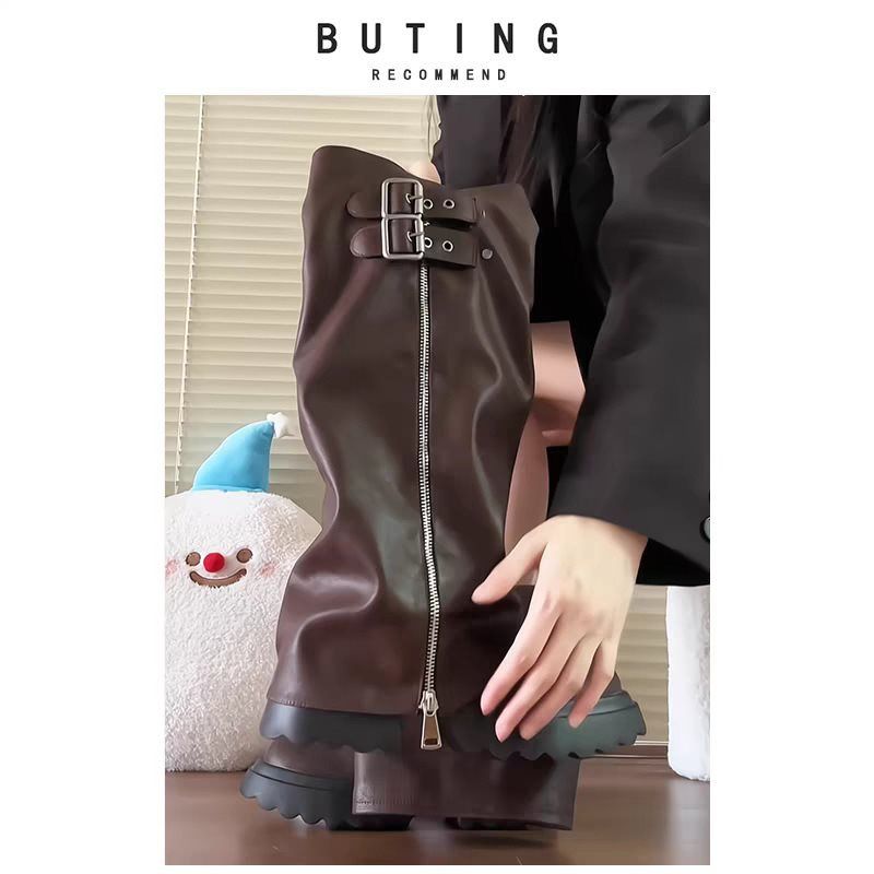 Over-the-Knee Long High Tube Height-Increasing Riding Thick-Soled Wide-Toe Western Boots For Women Autumn Winter 2025_voghion.com