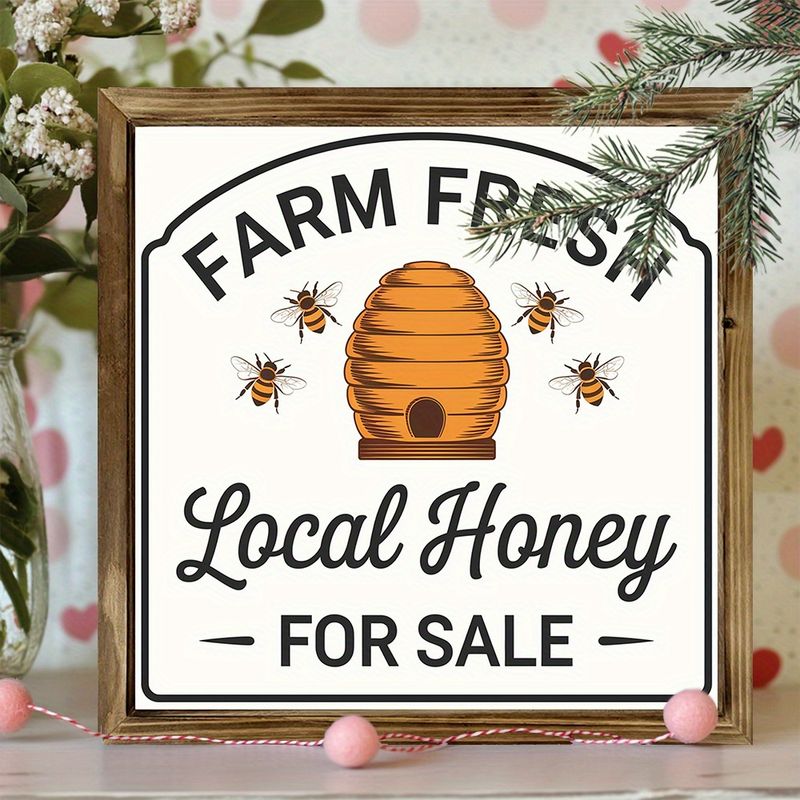Panneau en bois « 8 x 8 » « Miel frais de la ferme » – Décoration murale/étagère rustique pour cuisine | Cadeau idéal pour les fêtes_voghion.com
