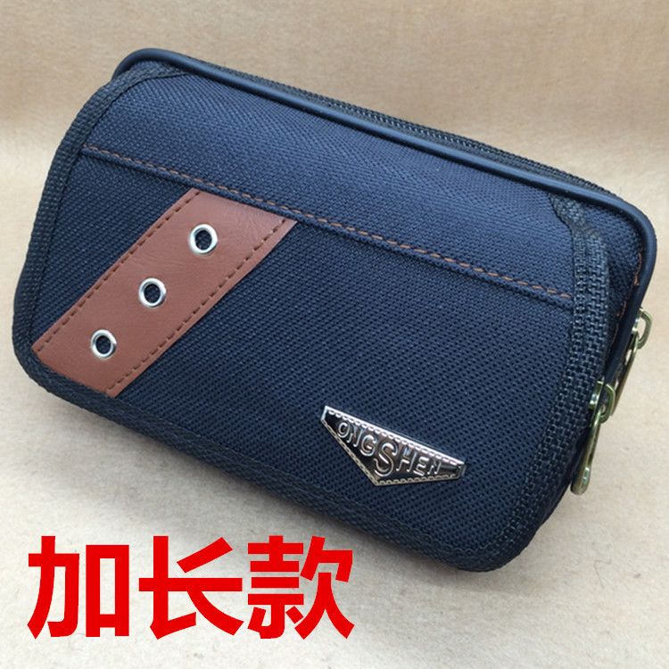 Sac banane extensible en toile noire pour homme, avec fermeture éclair double couche et rabat pour téléphone_voghion.com
