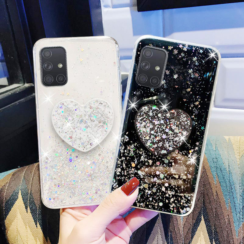 Glitter Custodia per supporto per Samsung A51 A71 A50 A70 A21s A12 A41 A40 A31 A20e A02 Cover per Samsung J6 J4 A6 A8 Plus A7 2018_voghion.com