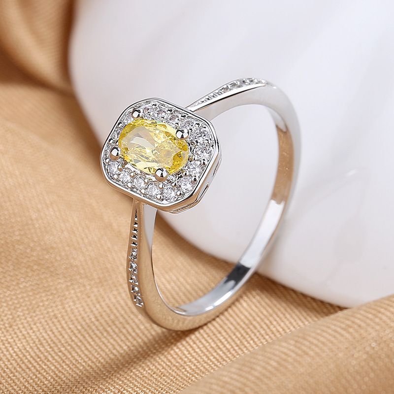 Cross Mirror Fashionable Temperament Colorful Zircon Princess Rectangular Diamond Ring Women's High-end Jewelry_voghion.com