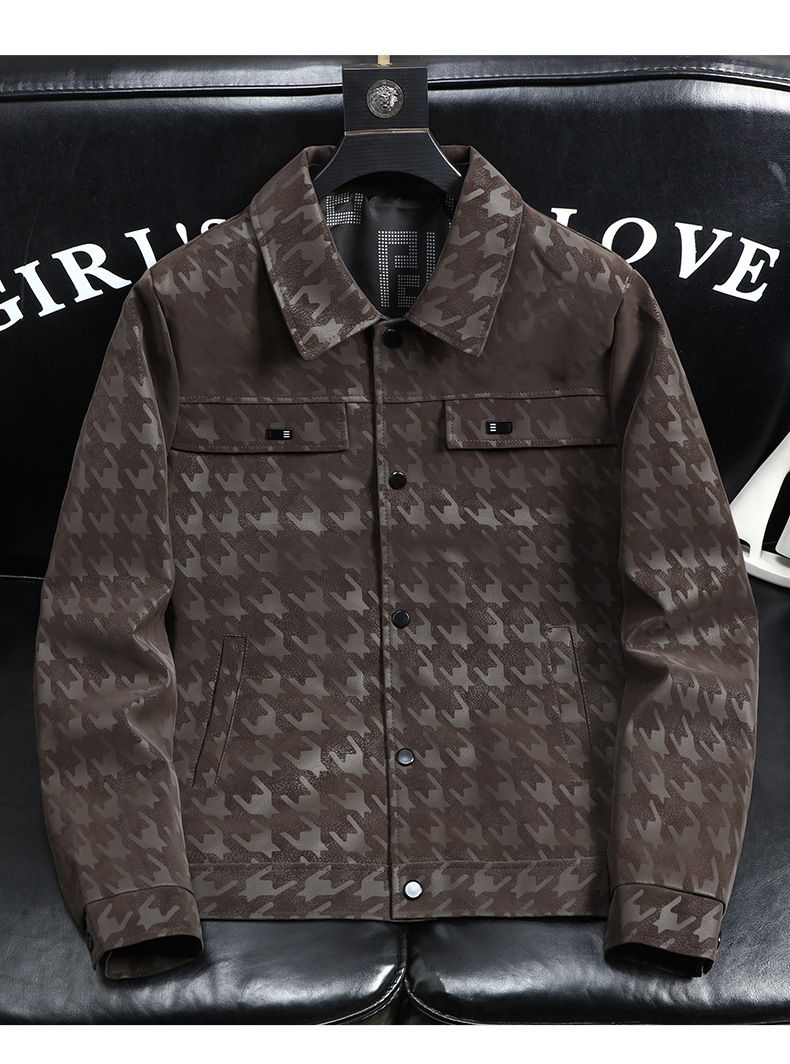 Giacca in pelle a quadri con risvolto da uomo, primavera e autunno, sottile, elegante, casual_voghion.com