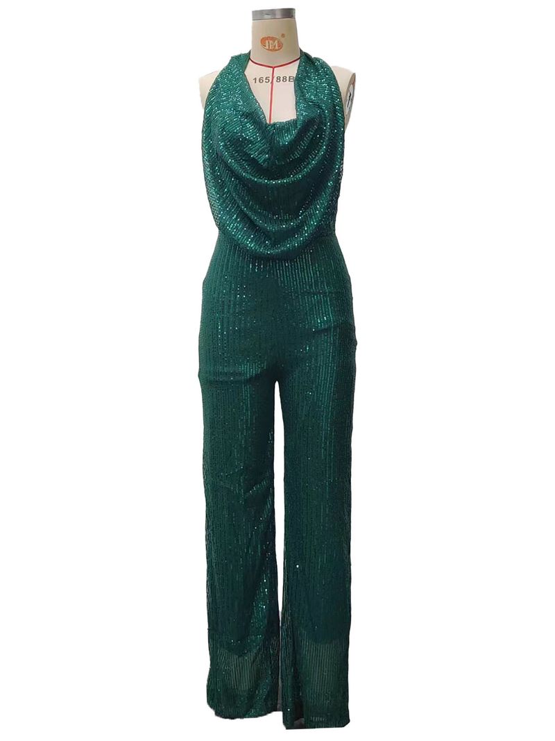 Women's Clothing Sleeveless Halter Neck Sequin Jumpsuit Women_voghion.com