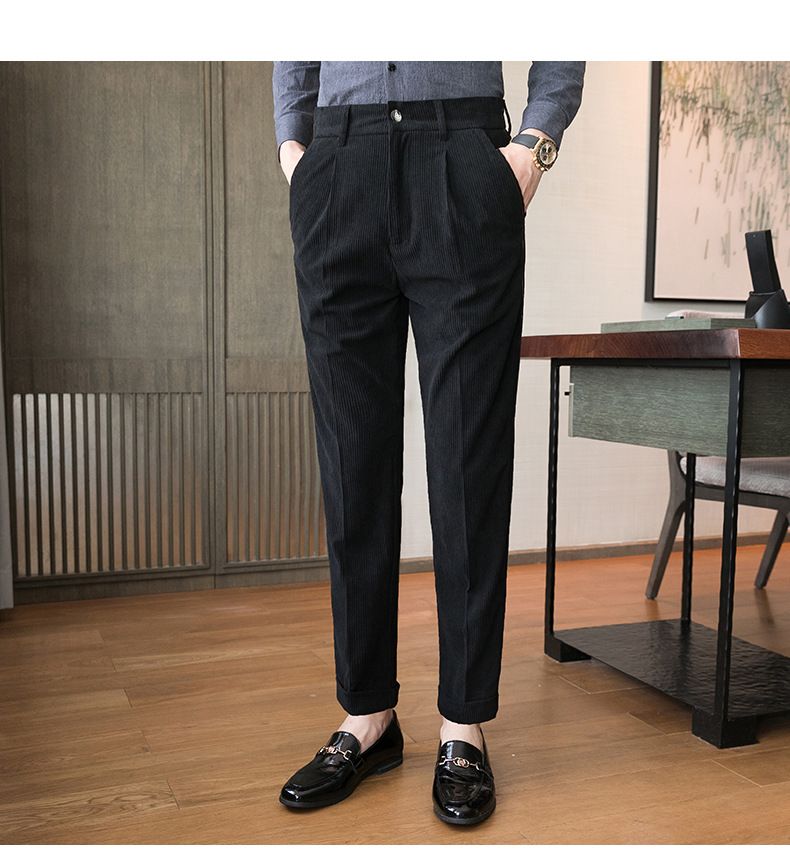 Herren Freizeithose Herbst und Winter Neue Cordhose Schlanke trendige Anzughose_voghion.com