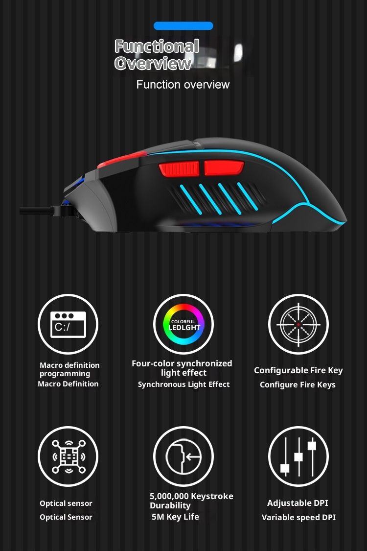 Digitex Digitex Viper Q6 Wired Gaming Mouse E-sports Luminous Desktop Computer Notebook Office Home Lol Macro Programming USB_voghion.com