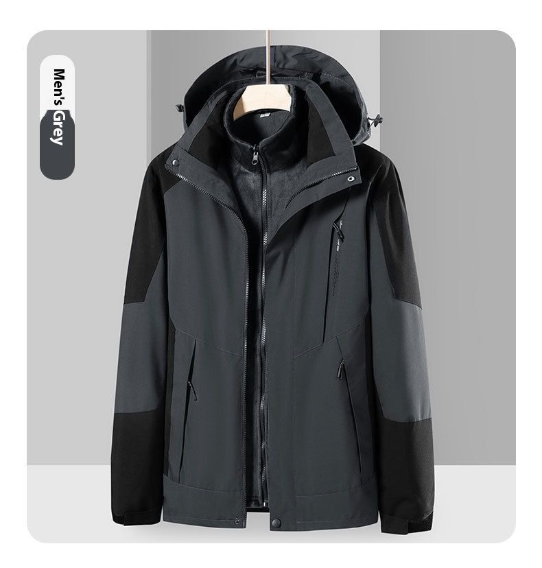 Zweiteiliges Set für den Herbst und Winter im Freien, abnehmbares Fleece für Männer und Frauen, winddichte warme Kapuzenjacke_voghion.com
