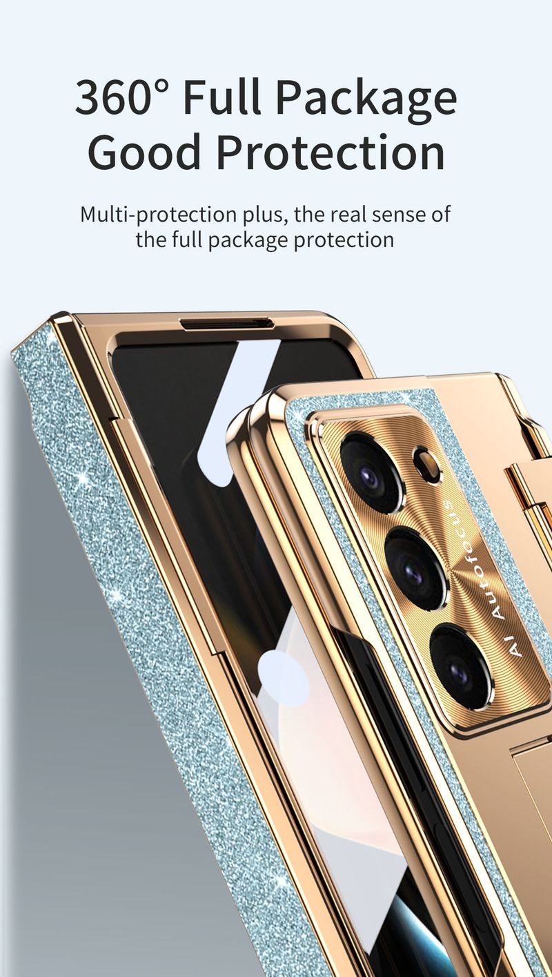 Voor Samsung Galaxy Z Fold 3 4 5 6 Luxe Elegante Zakelijke Glitter Camera Protector Screen Film Houder Stand Telefoon Case cover_voghion.com