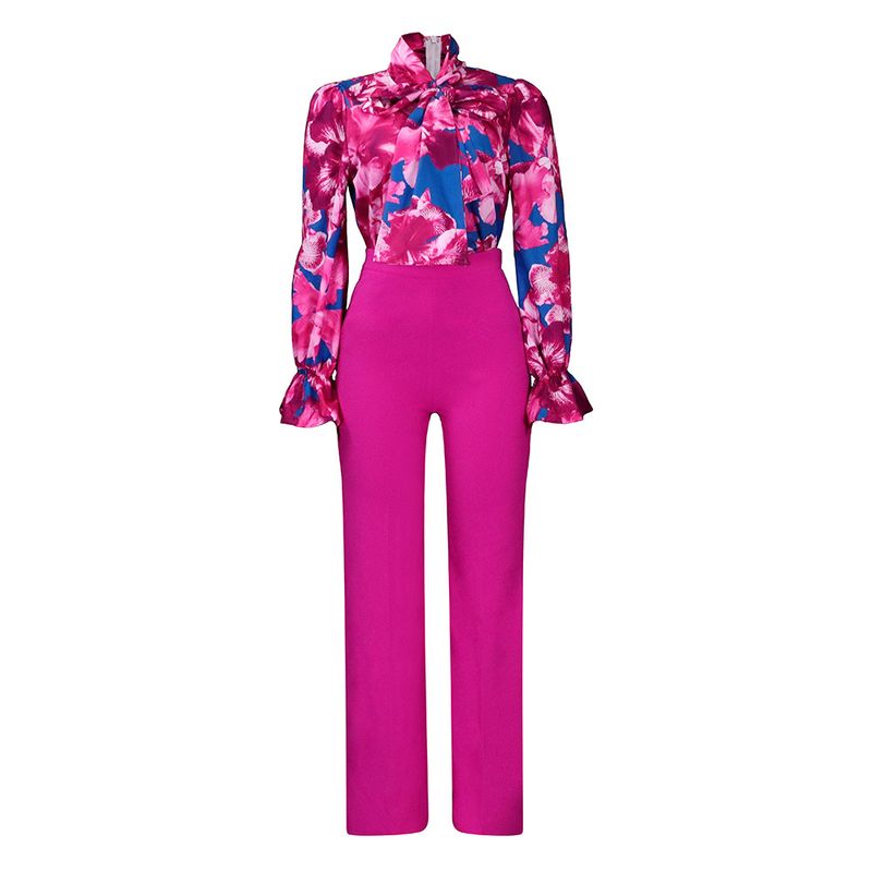 Dameskleding herfst en winter losse grote maten casual bedrukte shirts met lange mouwen wijde pijpen broeken cross border tweedelige set_voghion.com