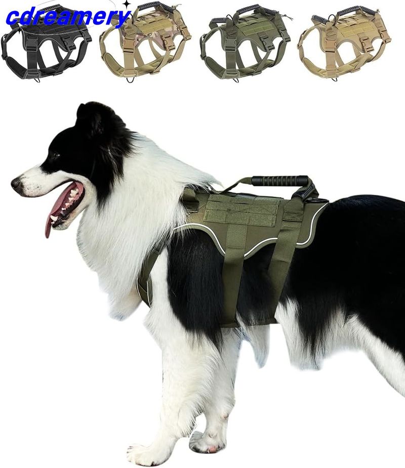 Arnês tático para cães de 1 unidade, para cães grandes, ajustável, refletivo, militar, colete de serviço para cães de malha respirável com alça de fácil controle_voghion.com