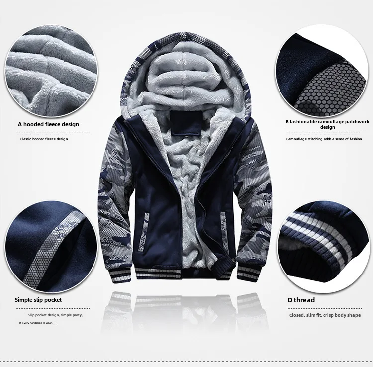 Herbst/Winter Fleecegefüttertes Herren-Sweatshirt Lässige Sport-Cardigan-Hoodies Lockere Passform Warme Bequeme Herren-Oberbekleidung_voghion.com