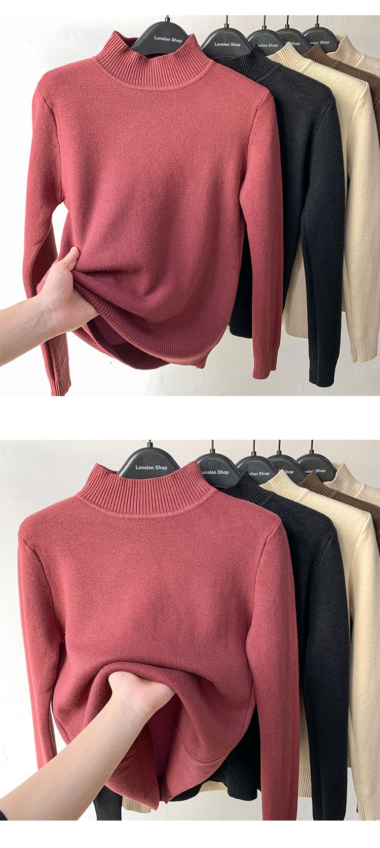 One-piece Fabric Fleece Sweater For Women Winter 2025 New Thickened Half-high Collar Base Layer Trendy_voghion.com