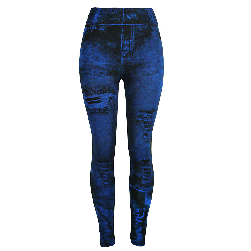 Leggings imitation denim pour femmes, pantalons multicolores populaires à neuf points pour soulever les hanches_voghion.com
