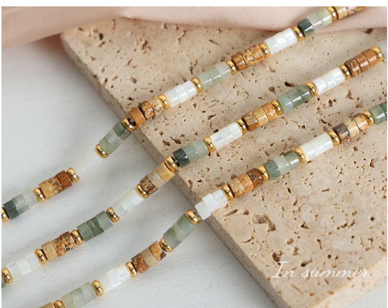 Gioielli alla moda e semplici in stile bohémien, design con perline fatte a mano in pietra naturale multicolore, acciaio al titanio_voghion.com