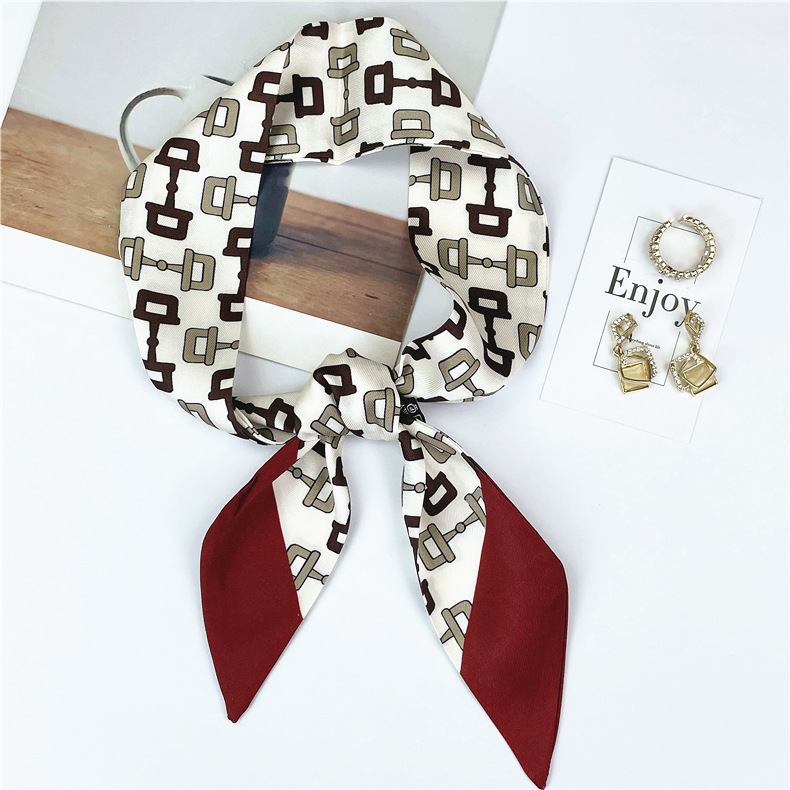 Spring and Autumn Seasons Thin Chain Simulation Silk Satin Long Scarf, Headband, Women's Professional Clothing Binding_voghion.com