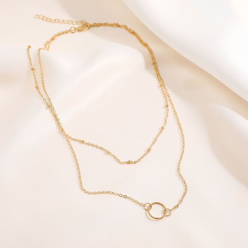 hot selling clavicle chain retro simple ring double layer necklace copper bead chain circle pendant necklace_voghion.com
